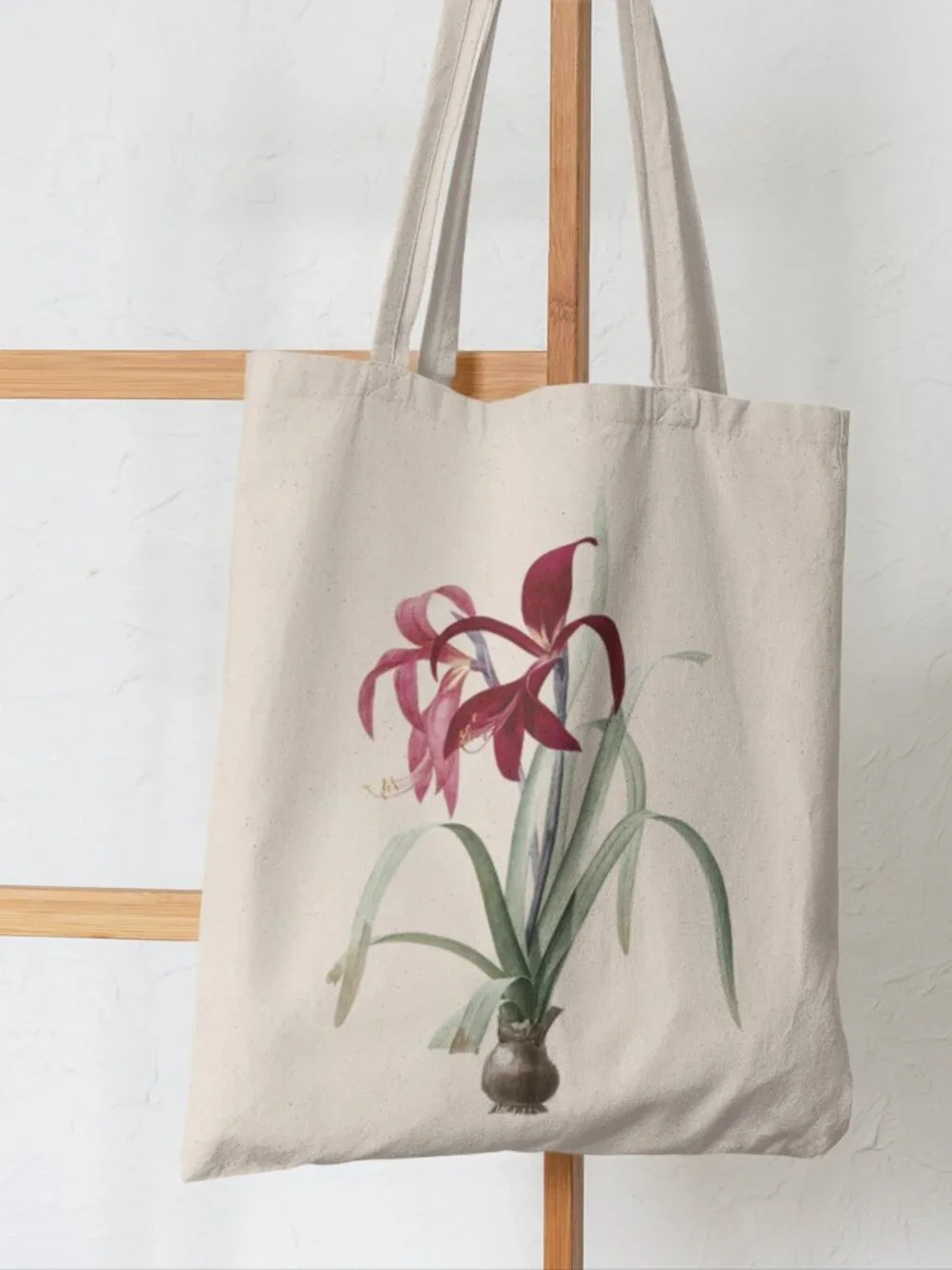 Jacobean Lily Vintage Floral Print Graphic Canvas Tote Bag